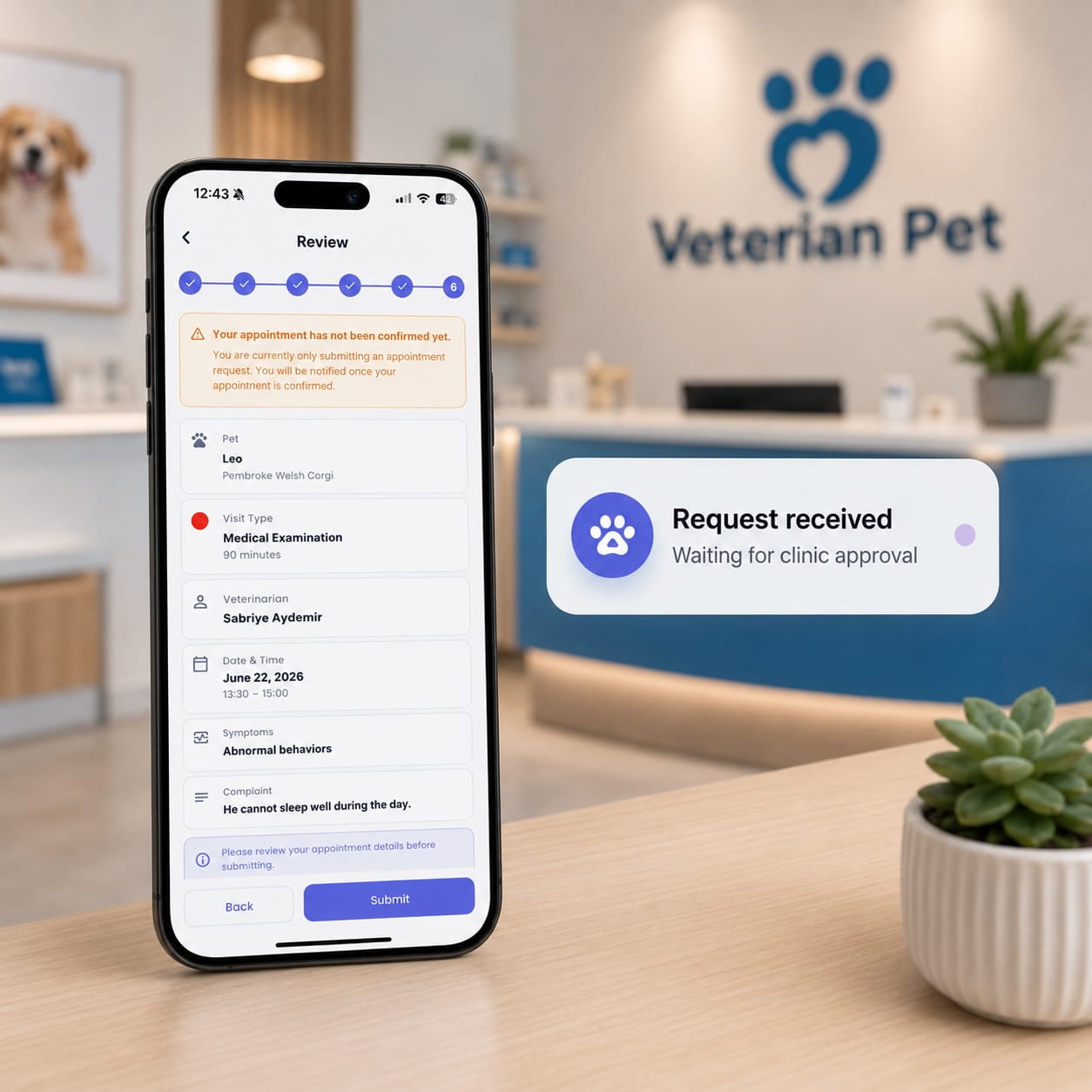 Appointment request from the mobile app