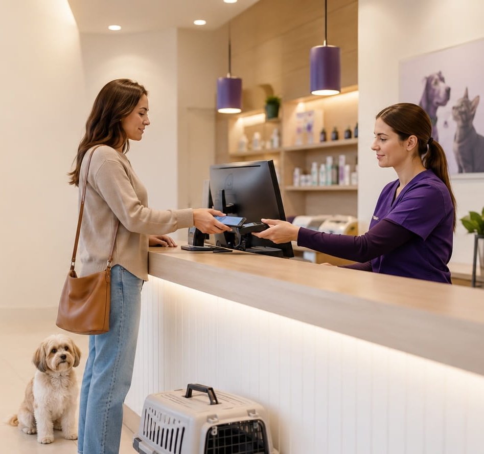 Taking a fast POS payment at a veterinary clinic