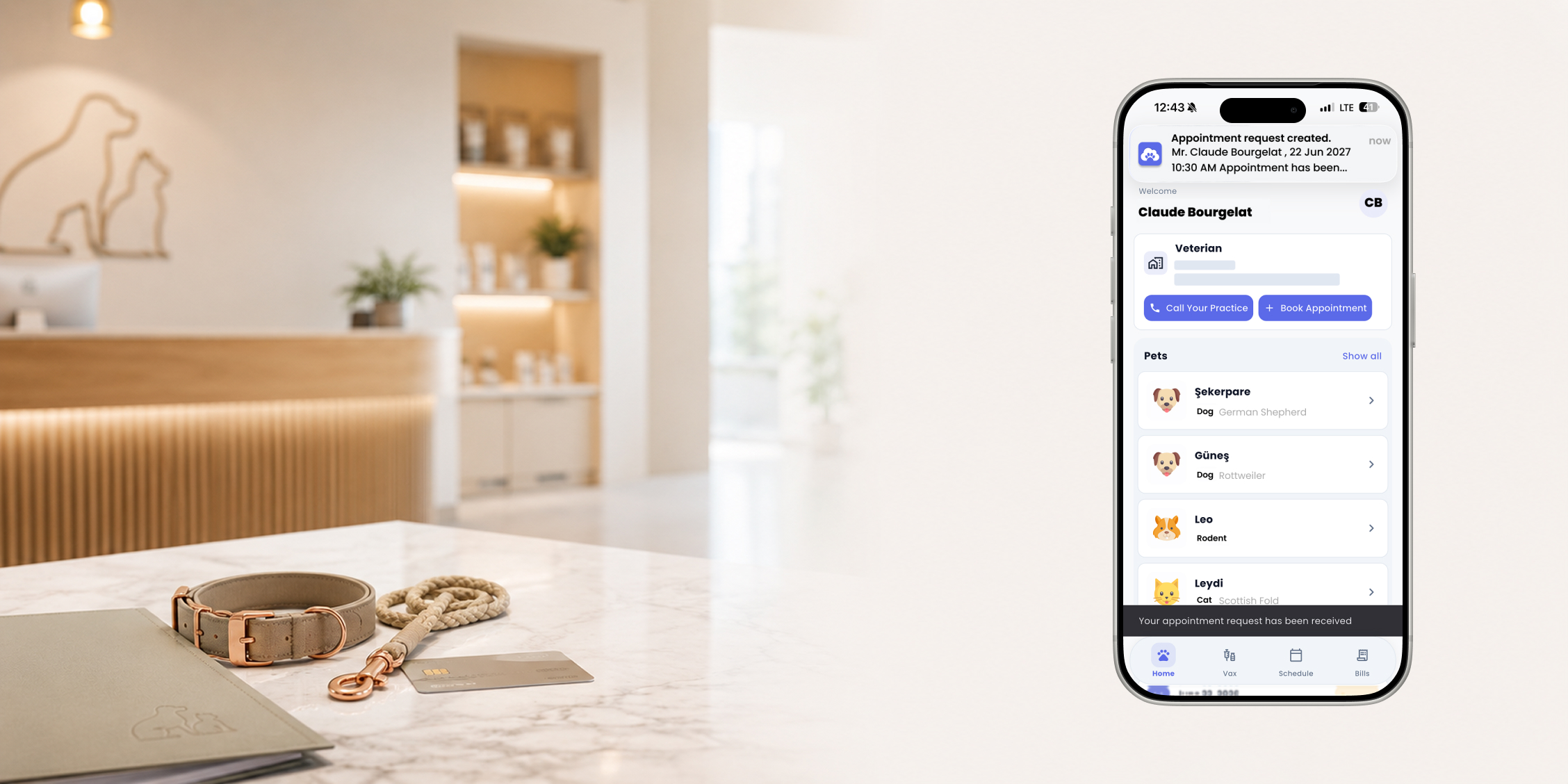 Veterian pet owner mobile app
