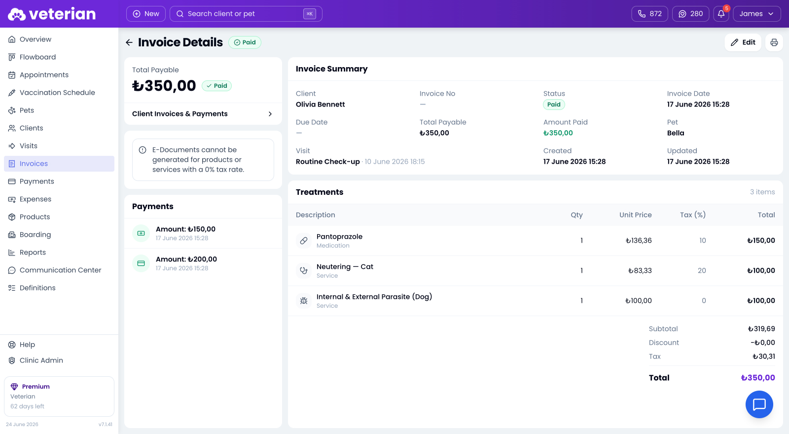Invoices and payments preview