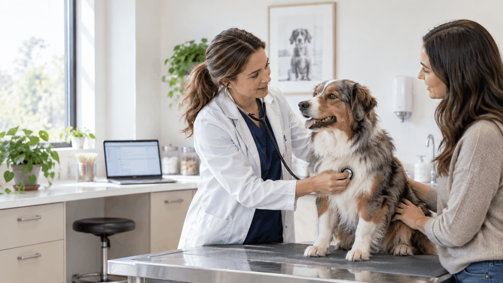 Veterinarian talking with a pet owner during an examination